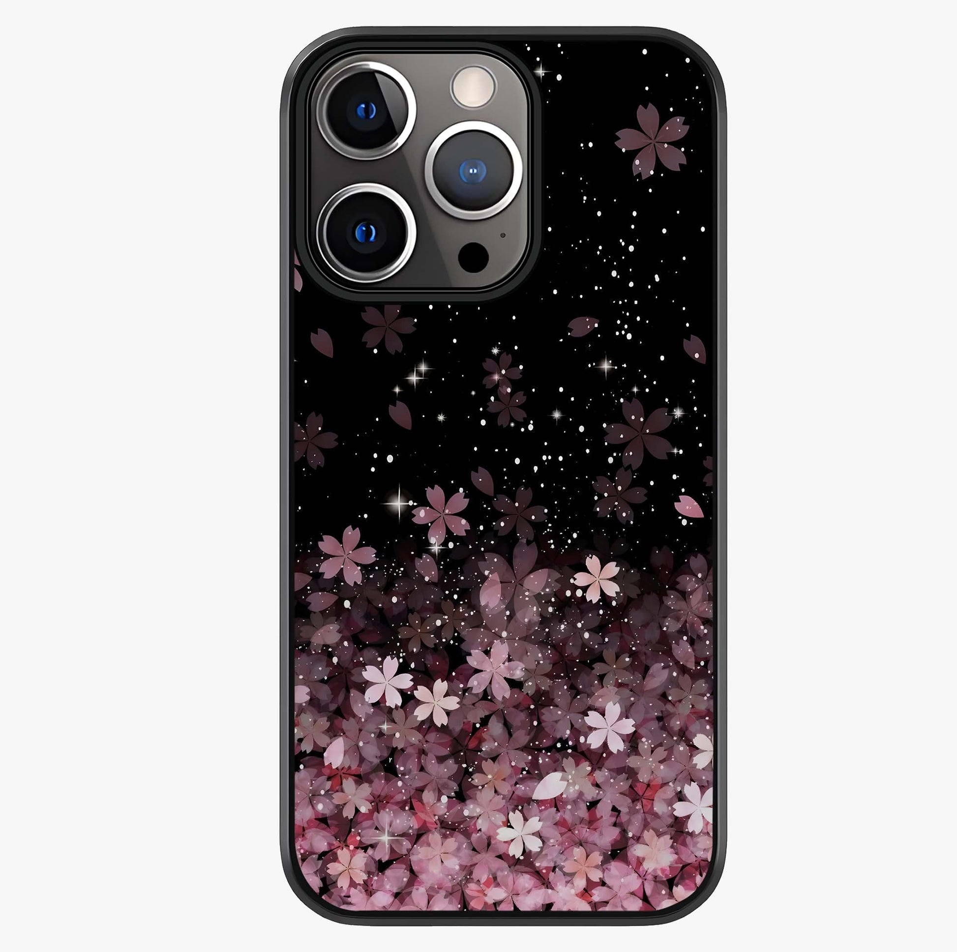 Small Starry Flowers Glass Case showing full back design in clean flat view with glossy glass finish.