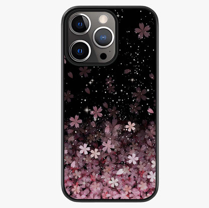 Small Starry Flowers Glass Case showing full back design in clean flat view with glossy glass finish.
