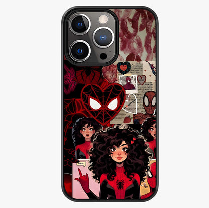 Spider Love Story Glass Case showing full back design in clean flat view with glossy glass finish.