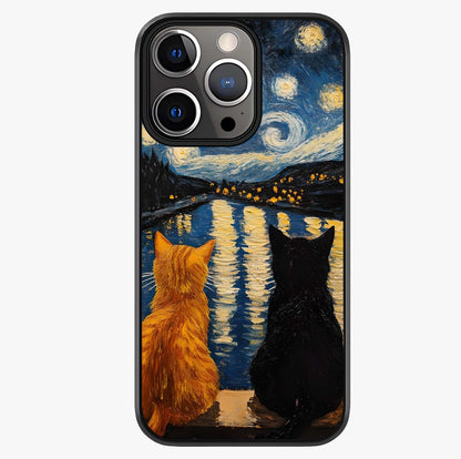 Starry River Cats Glass Case showing full back design in clean flat view with glossy glass finish.