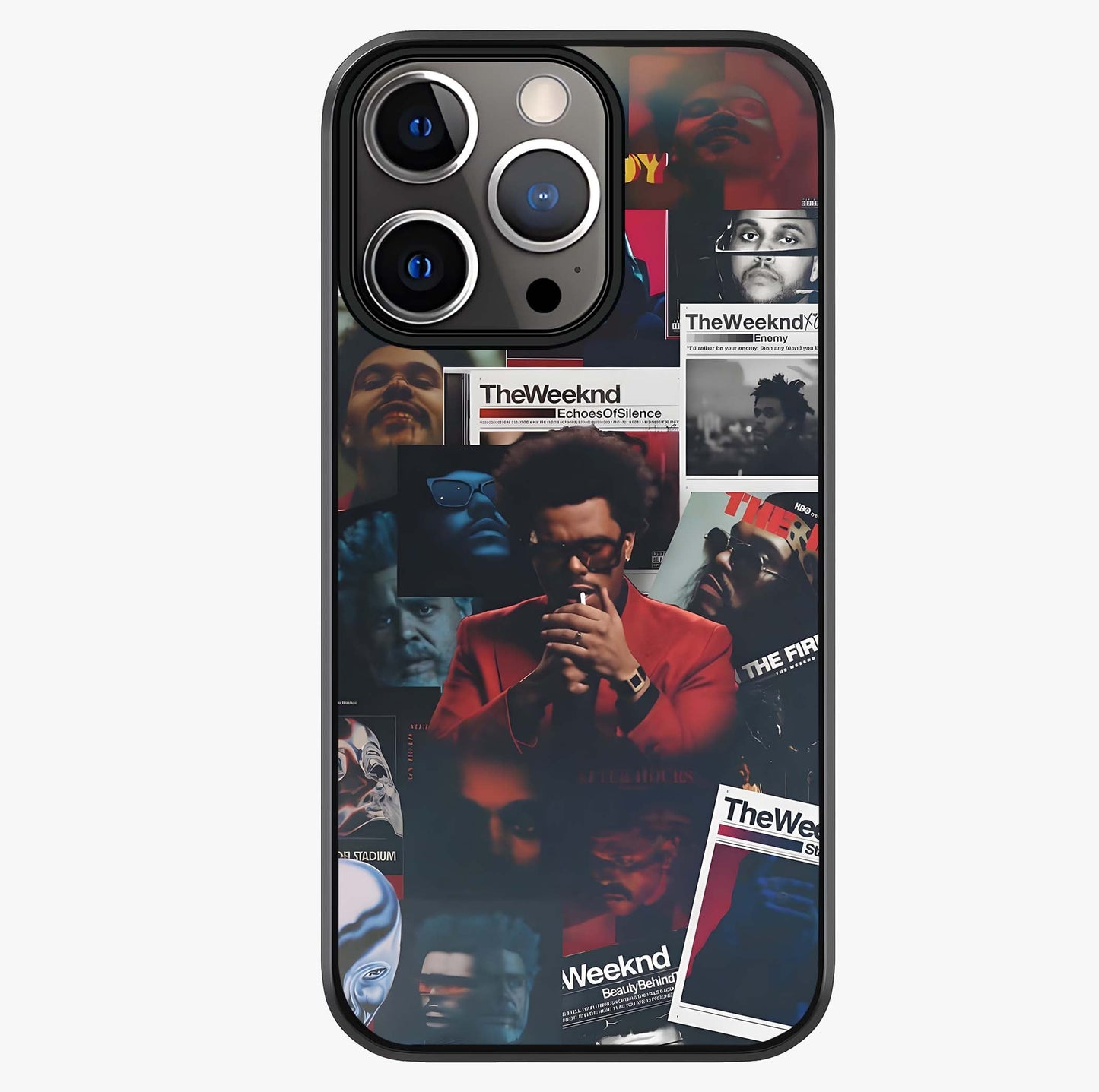 The Weeknd Glass Case showing full back design in clean flat view with glossy glass finish.
