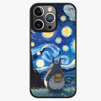 Totoro In Van Gogh Art Glass Case showing full back design in clean flat view with glossy glass finish.