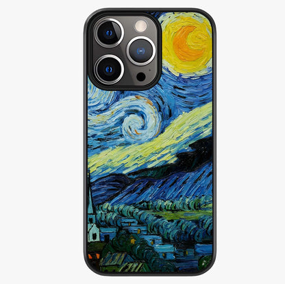 Van Gogh Art Glass Case showing full back design in clean flat view with glossy glass finish.