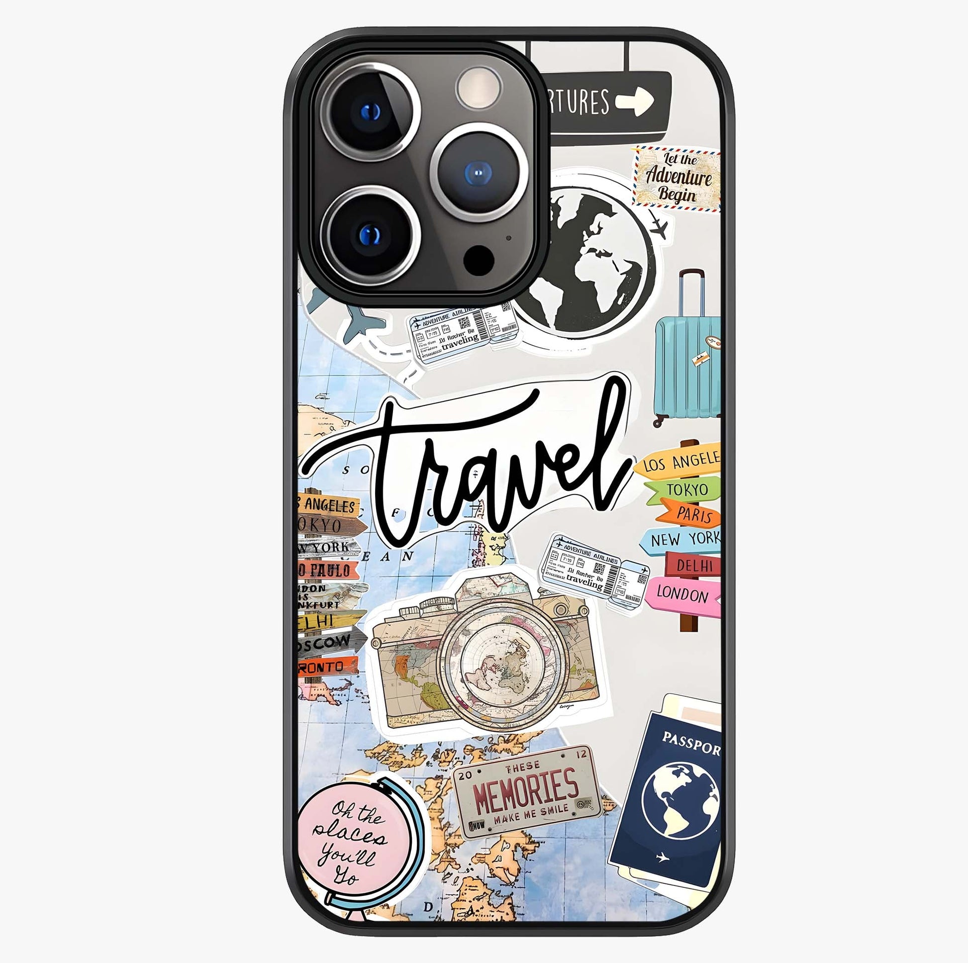Wanderlust Journal Glass Case showing full back design in clean flat view with glossy glass finish.