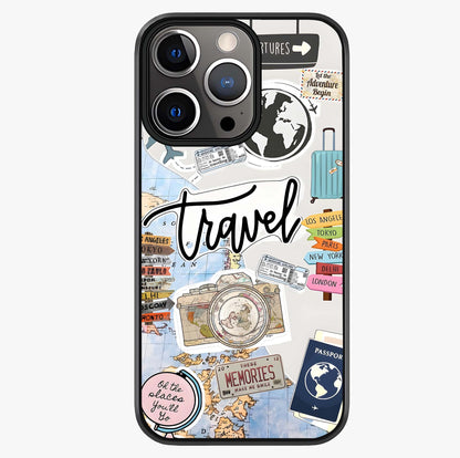 Wanderlust Journal Glass Case showing full back design in clean flat view with glossy glass finish.