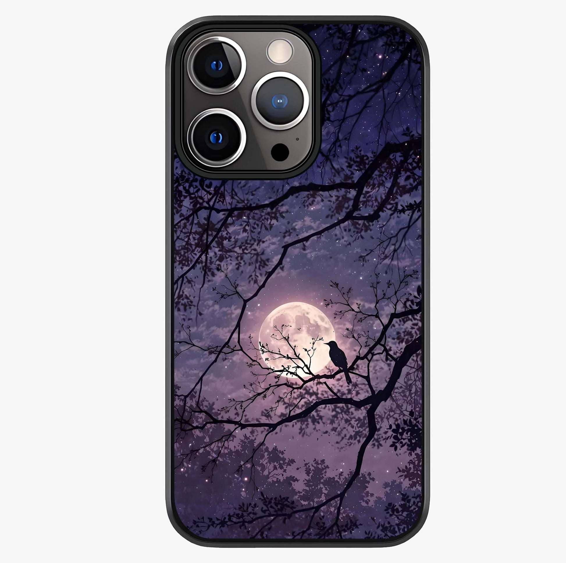 Whispering Moon Silence Glass Case showing full back design in clean flat view with glossy glass finish.