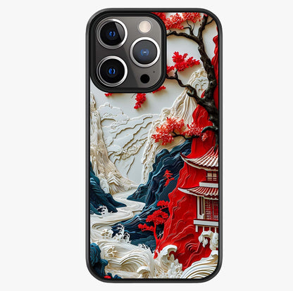 Whispers Of Sakura Waves Glass Case showing full back design in clean flat view with glossy glass finish.