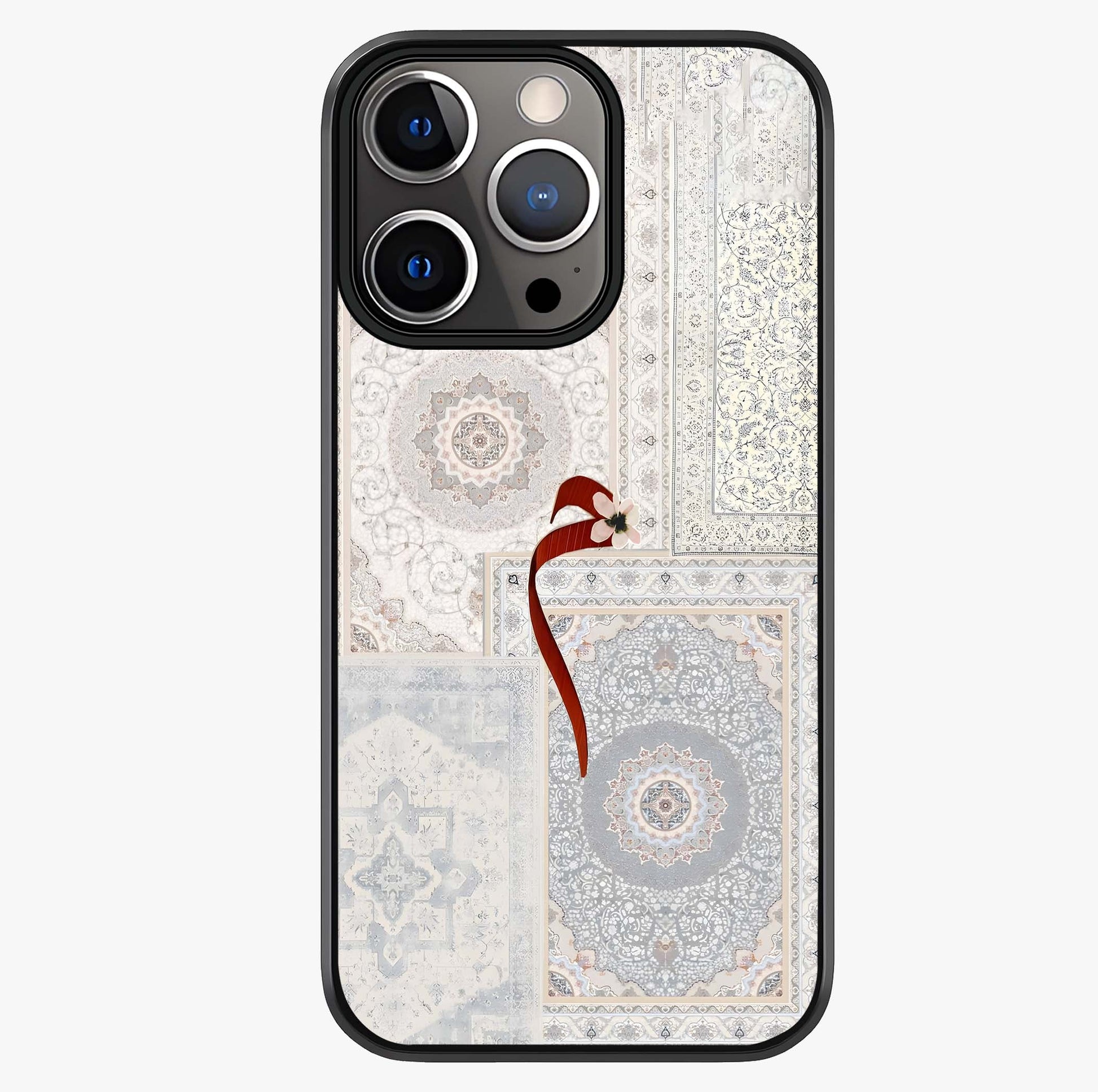 White Aesthetic Bow Glass Case showing full back design in clean flat view with glossy glass finish.