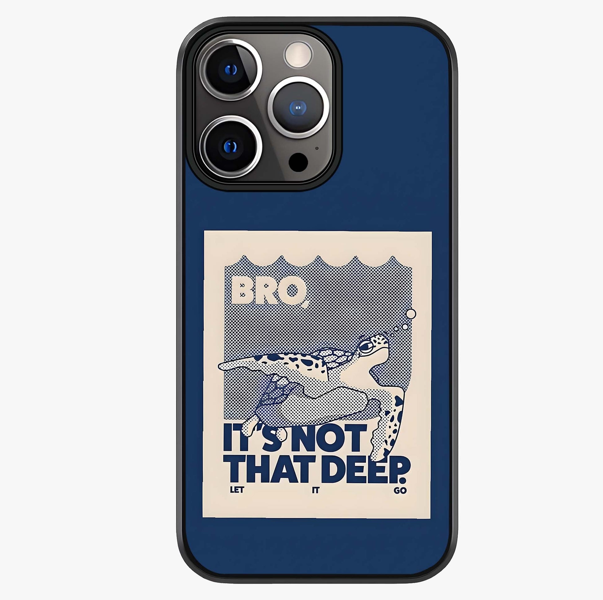 Worry Less Swim Glass Case showing full back design in clean flat view with glossy glass finish.