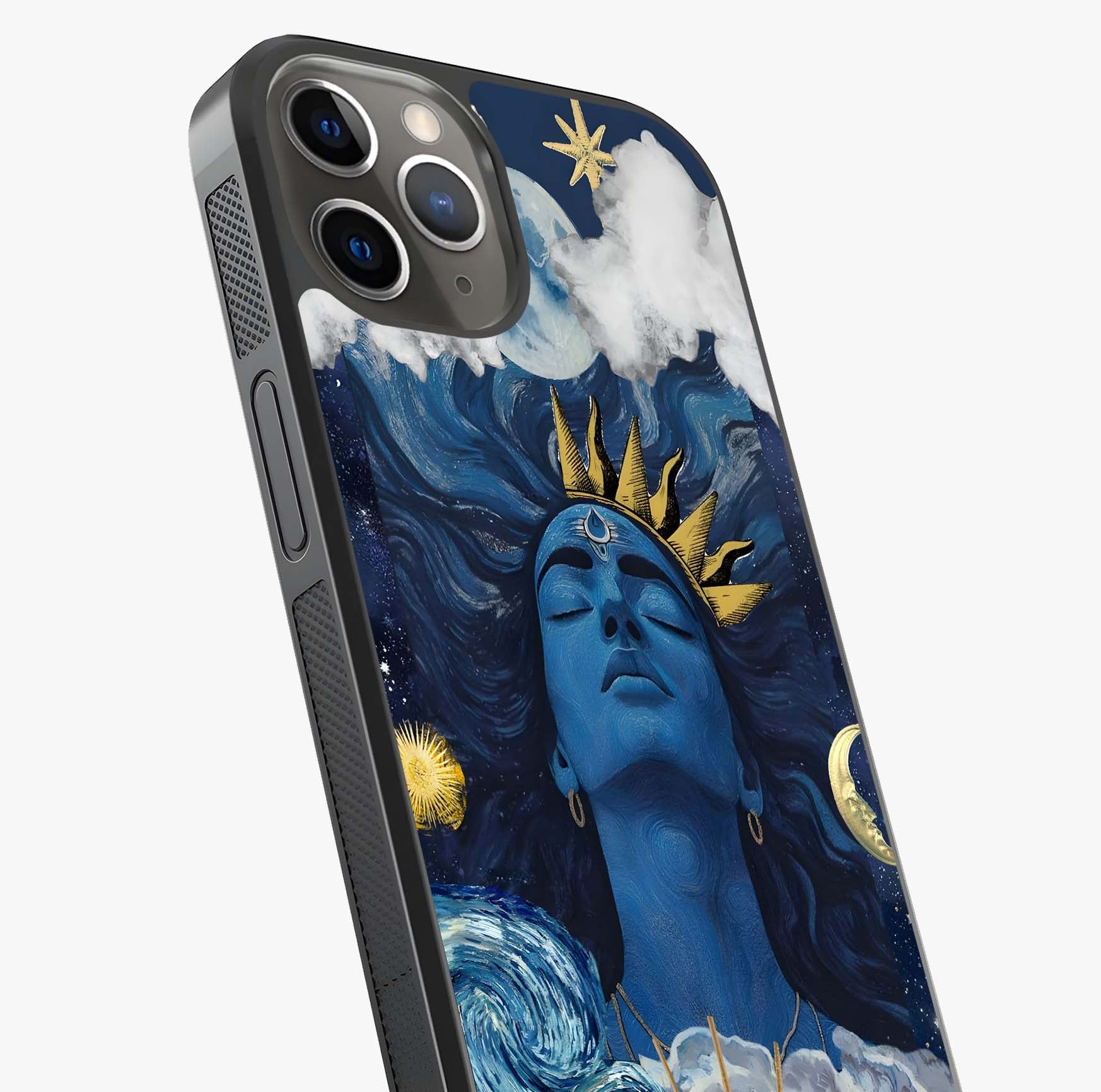 Aesthetic Lord Shiva Glass Case captured at a warm angle highlighting gloss, texture and premium glass finish.