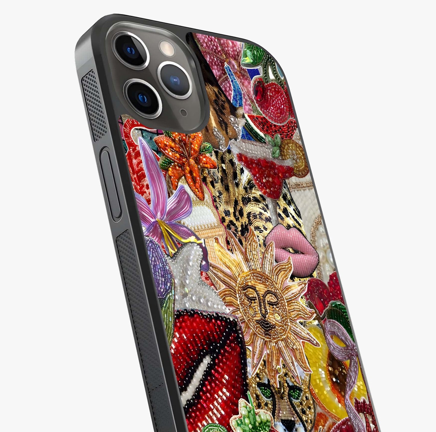 Beaded Fashion Jungle Glass Case captured at a warm angle highlighting gloss, texture and premium glass finish.