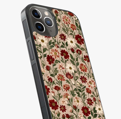 Biege Flower With Leaf Glass Case captured at a warm angle highlighting gloss, texture and premium glass finish.