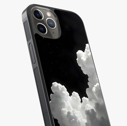 Black Background With White Cloud Glass Case captured at a warm angle highlighting gloss, texture and premium glass finish.