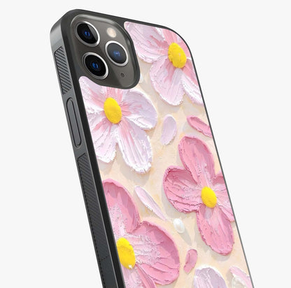 Blush Bloom Texture Glass Case captured at a warm angle highlighting gloss, texture and premium glass finish.