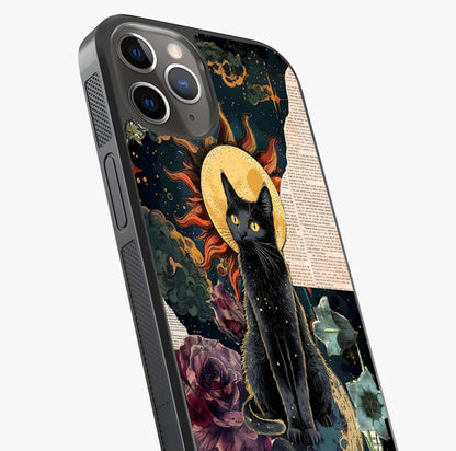 Celestial Black Cat Glass Case captured at a warm angle highlighting gloss, texture and premium glass finish.