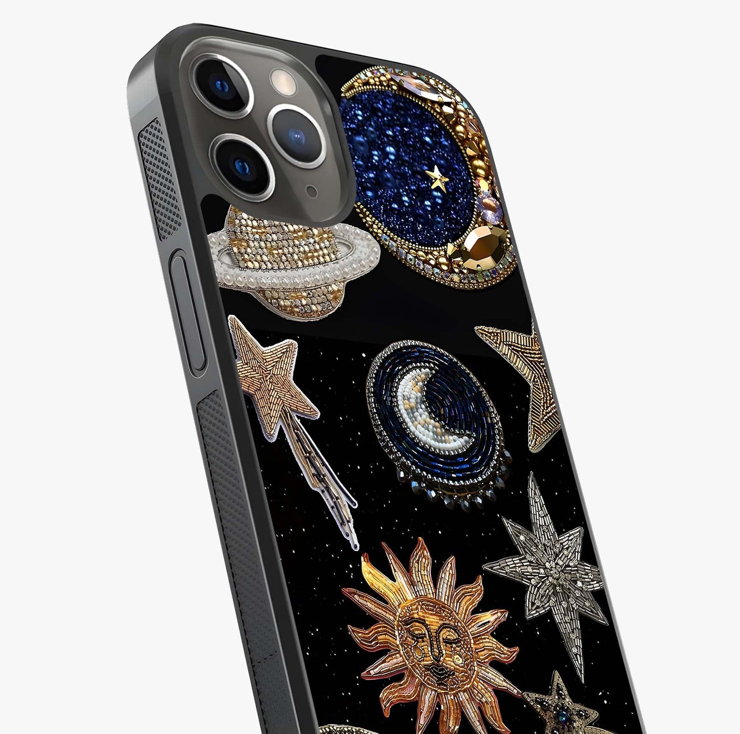 Celestial Gem Constellations Glass Case captured at a warm angle highlighting gloss, texture and premium glass finish.