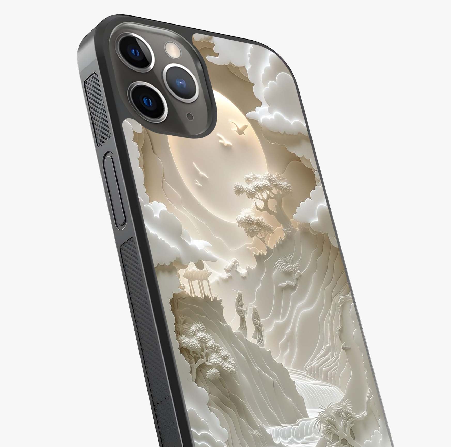 Celestial Origami Glass Case captured at a warm angle highlighting gloss, texture and premium glass finish.