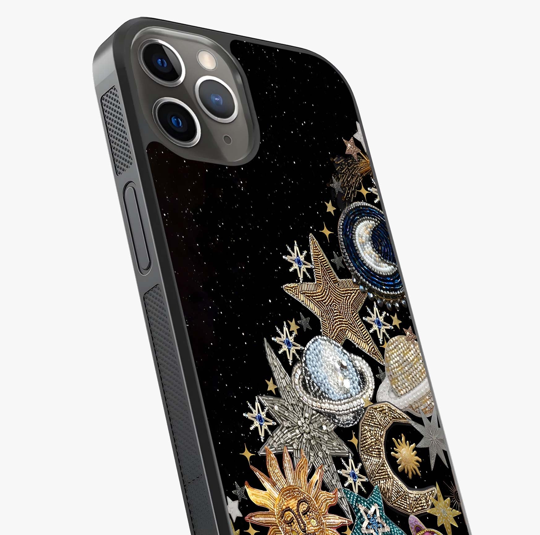 Cosmic Sparkle Dreams Glass Case captured at a warm angle highlighting gloss, texture and premium glass finish.