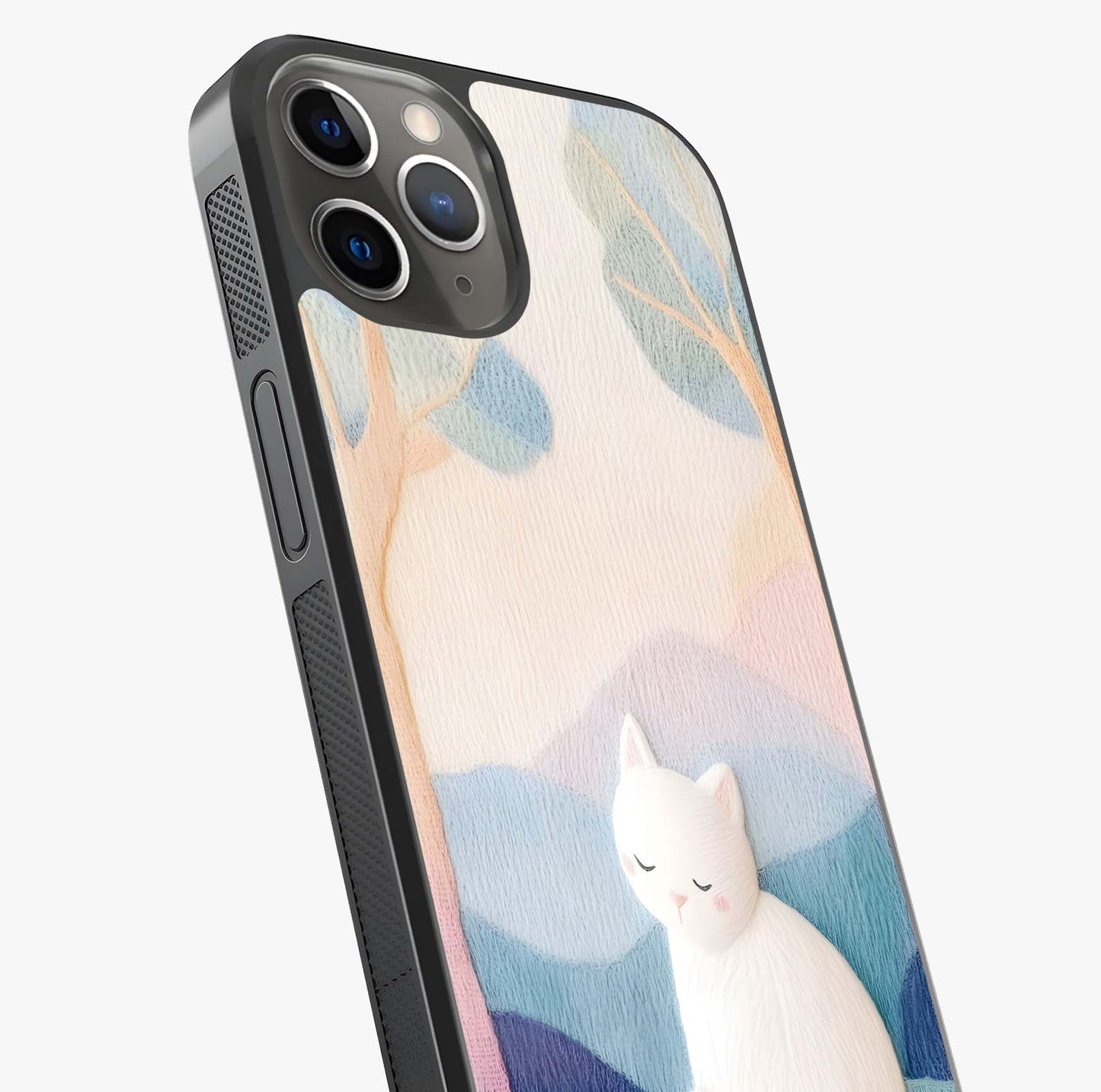 Cotton Dream Cat Glass Case captured at a warm angle highlighting gloss, texture and premium glass finish.