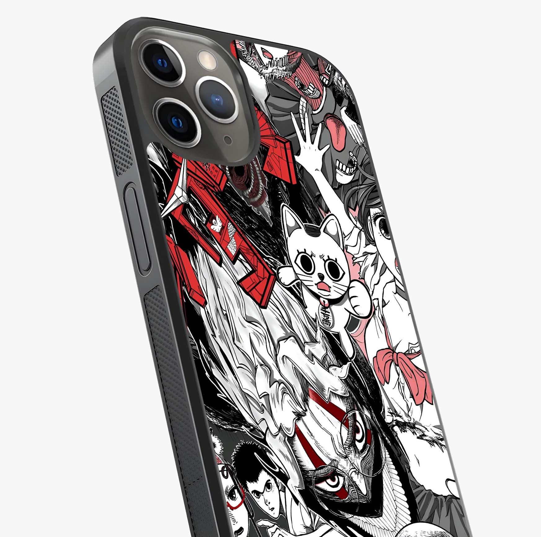 Crimson Chaos Panel Glass Case captured at a warm angle highlighting gloss, texture and premium glass finish.