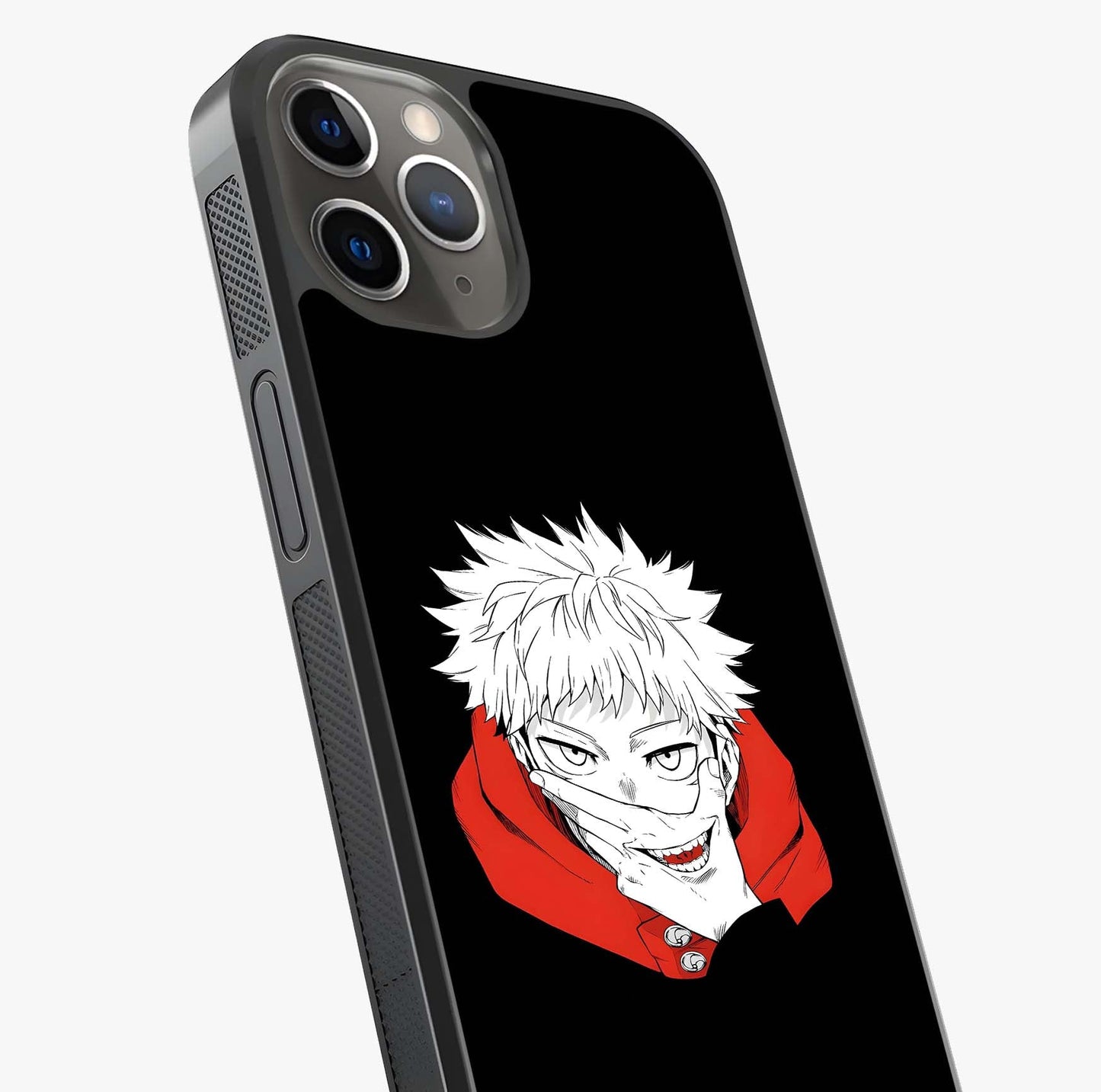 Crimson Chaos Smile Glass Case captured at a warm angle highlighting gloss, texture and premium glass finish.