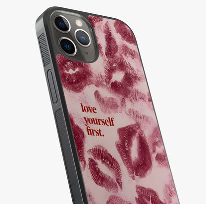 Crimson Kiss Love Glass Case captured at a warm angle highlighting gloss, texture and premium glass finish.