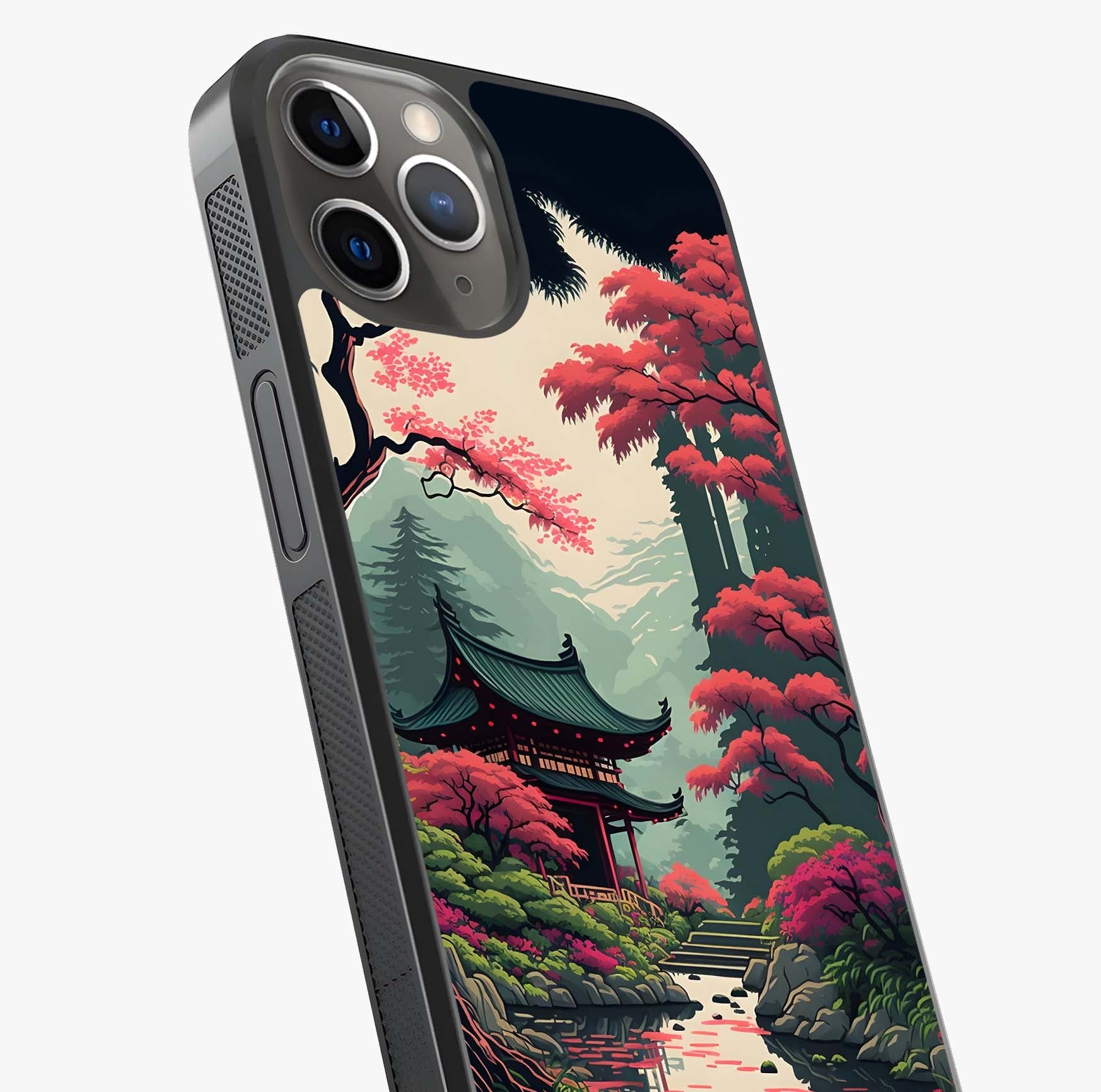 Crimson Temple View Glass Case captured at a warm angle highlighting gloss, texture and premium glass finish.