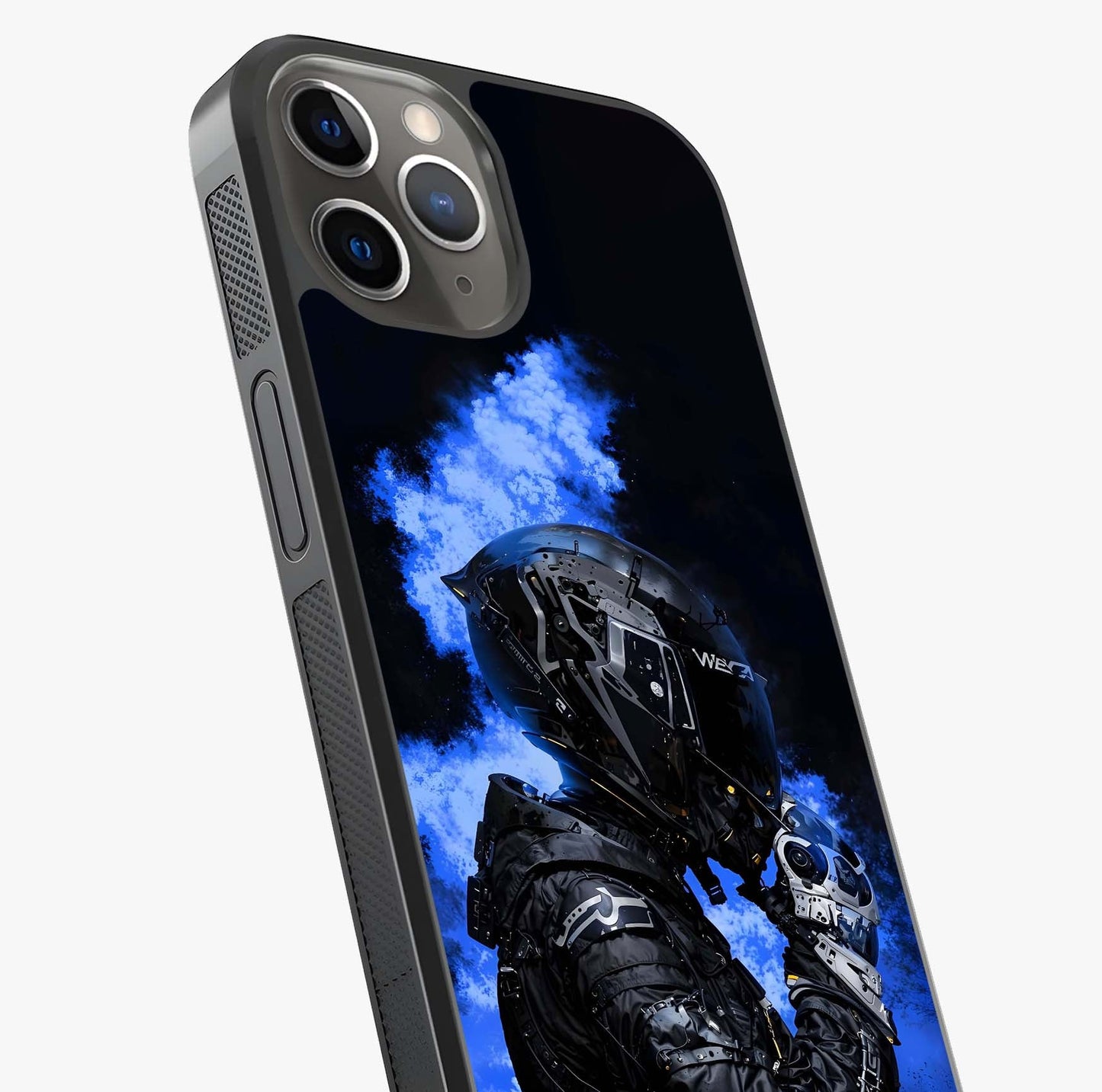 Cyber Sentinel Protocol Glass Case captured at a warm angle highlighting gloss, texture and premium glass finish.