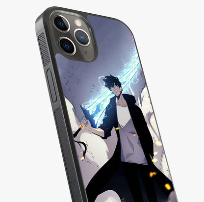 Dark Lightning Anime Warrior Glass Case captured at a warm angle highlighting gloss, texture and premium glass finish.