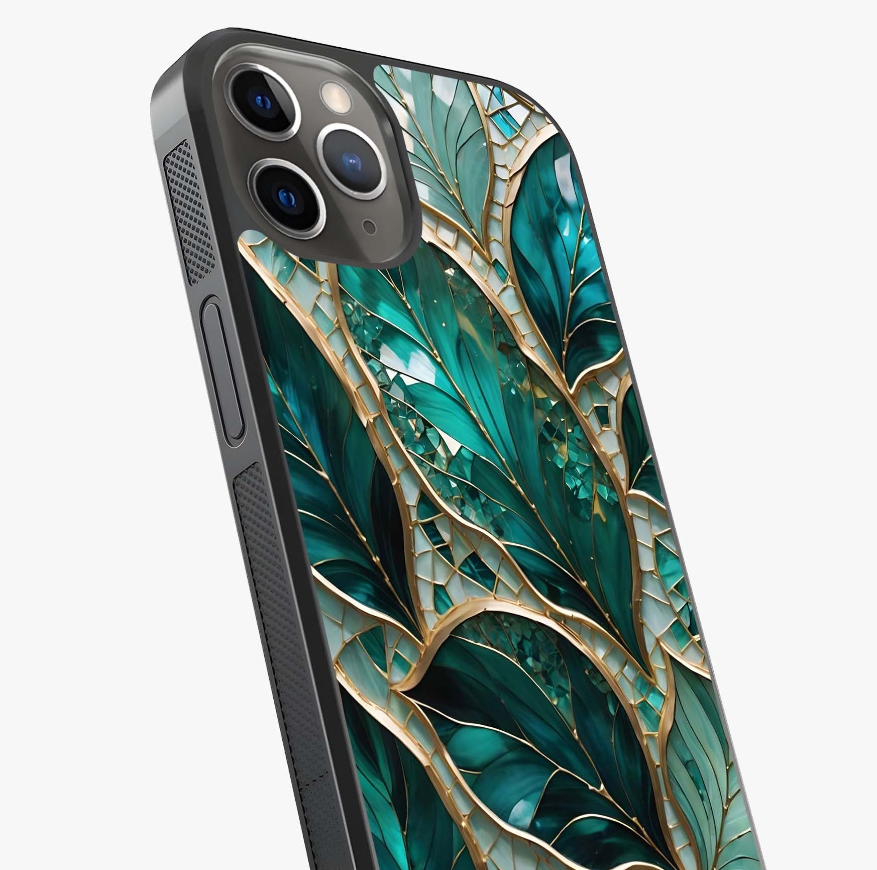 Emerald Leaf Glass Glass Case captured at a warm angle highlighting gloss, texture and premium glass finish.