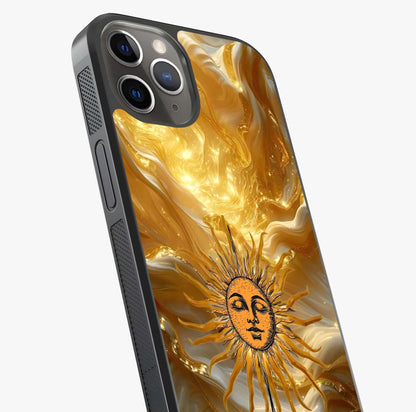 Eternal Golden Glow Glass Case captured at a warm angle highlighting gloss, texture and premium glass finish.