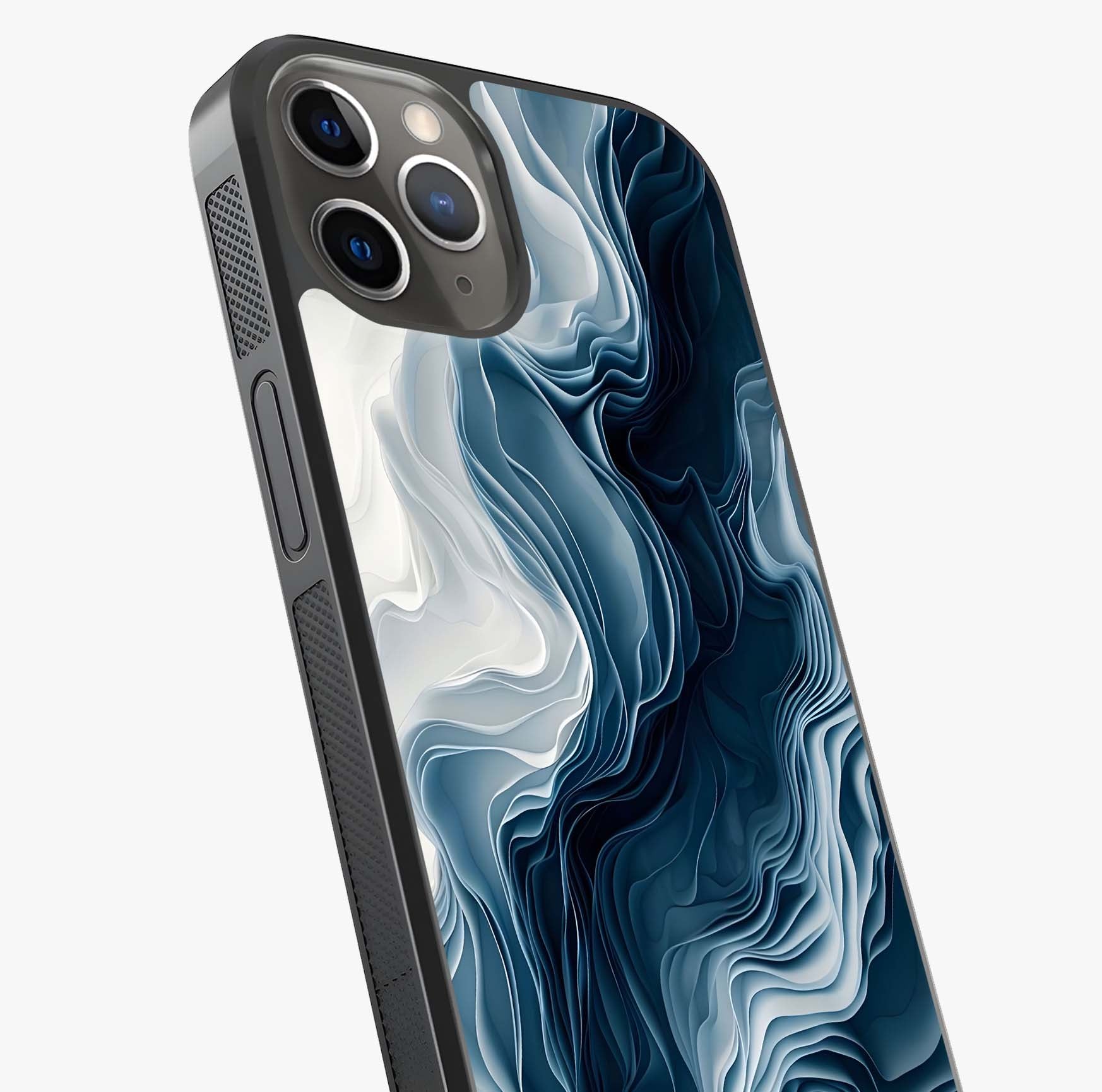 Ethereal Paper Marble Glass Case captured at a warm angle highlighting gloss, texture and premium glass finish.
