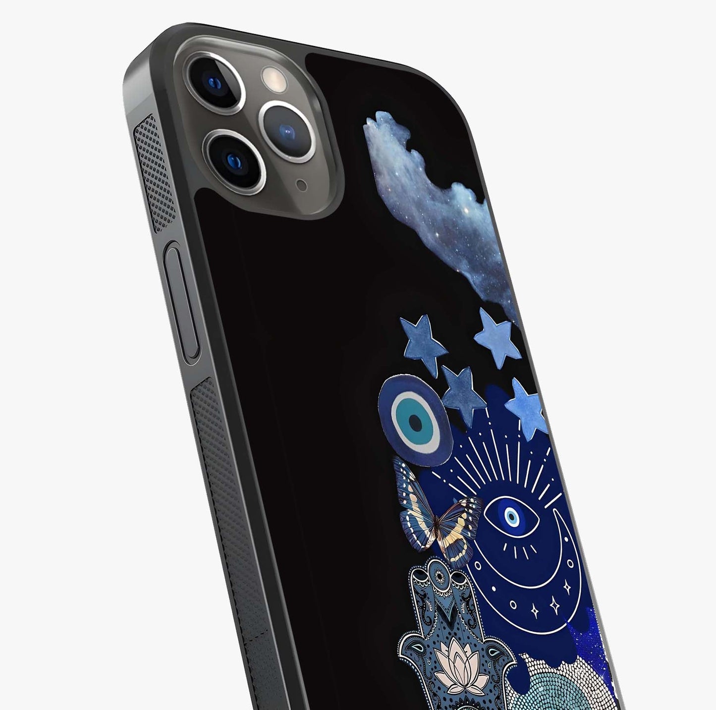 Galactic Charm Cluster Glass Case captured at a warm angle highlighting gloss, texture and premium glass finish.