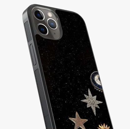 Galactic Charm Glow Glass Case captured at a warm angle highlighting gloss, texture and premium glass finish.