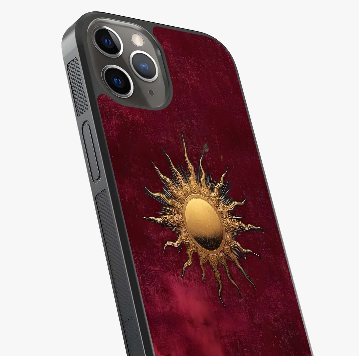 Gold Sun Blush Glass Case captured at a warm angle highlighting gloss, texture and premium glass finish.