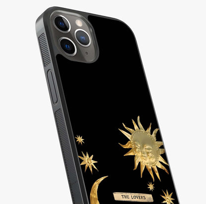 Golden Celestial Charm Glass Case captured at a warm angle highlighting gloss, texture and premium glass finish.