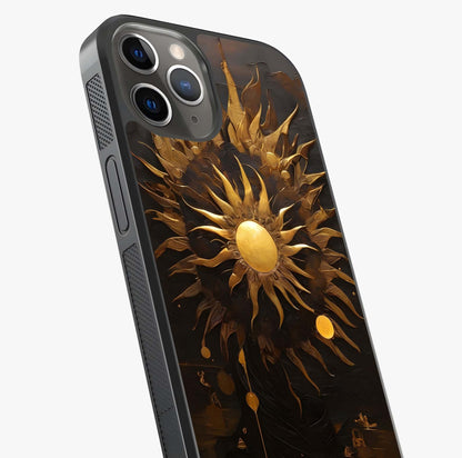 Golden Sun Majesty Glass Case captured at a warm angle highlighting gloss, texture and premium glass finish.