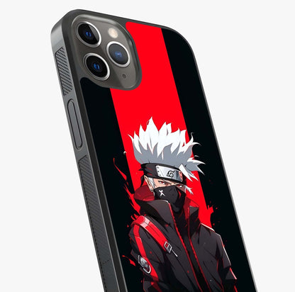 Kakashi Scarlet Shadow Glass Case captured at a warm angle highlighting gloss, texture and premium glass finish.