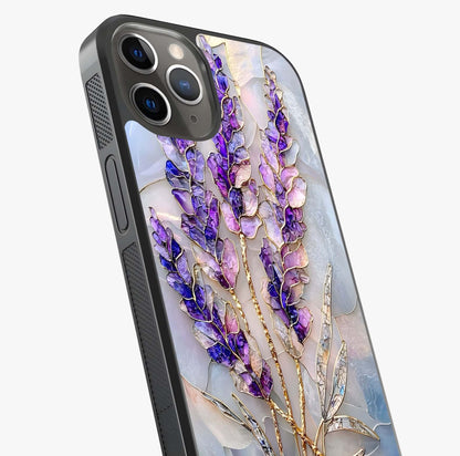 Lavender Dream Glow Glass Case captured at a warm angle highlighting gloss, texture and premium glass finish.