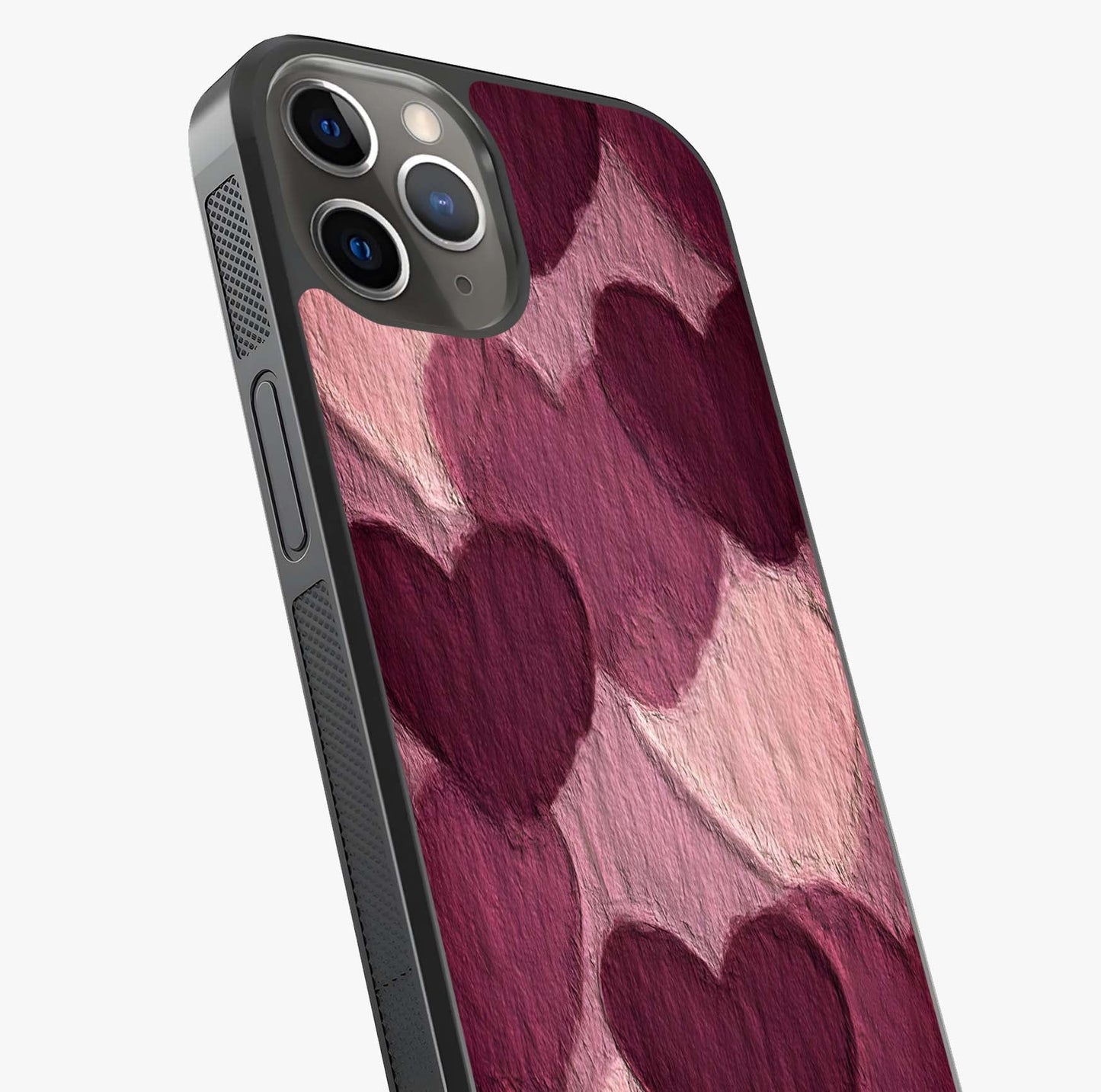 Layered Paper Hearts Glass Case captured at a warm angle highlighting gloss, texture and premium glass finish.