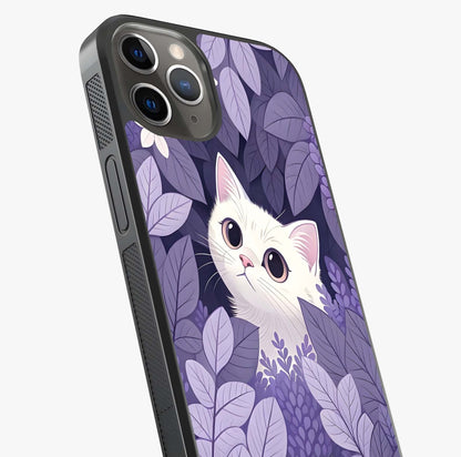 Lilac Hide Peek Cat Glass Case captured at a warm angle highlighting gloss, texture and premium glass finish.