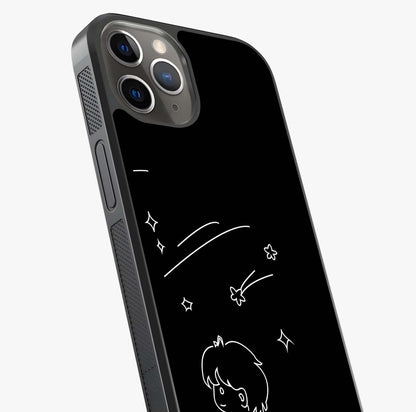 Line Art Boy With Shooting Stars Glass Case captured at a warm angle highlighting gloss, texture and premium glass finish.
