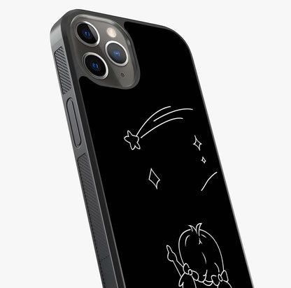 Line Art Girl With Shooting Stars Glass Case captured at a warm angle highlighting gloss, texture and premium glass finish.
