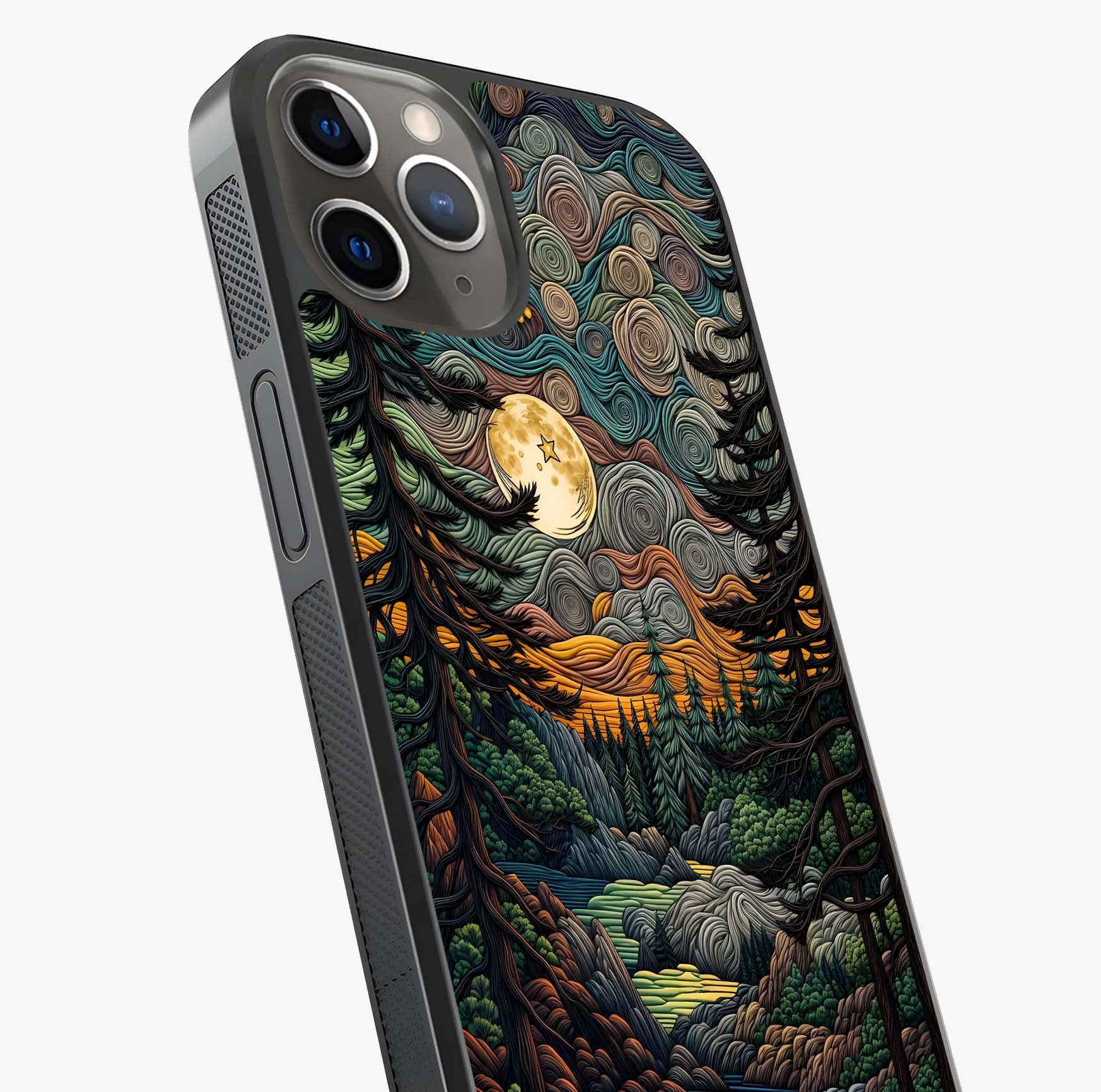 Moonlight Forest Dream Glass Case captured at a warm angle highlighting gloss, texture and premium glass finish.