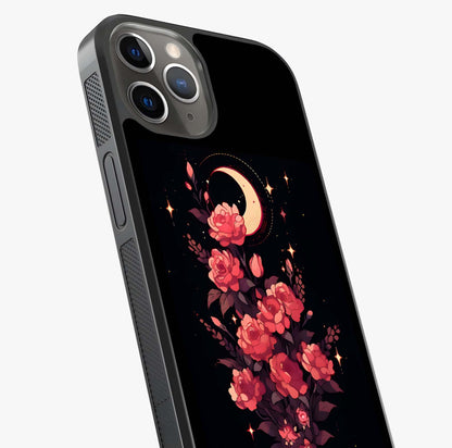 Moonlit Floral Elegance Glass Case captured at a warm angle highlighting gloss, texture and premium glass finish.