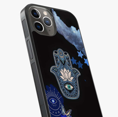 Mystic Hand Aura Glass Case captured at a warm angle highlighting gloss, texture and premium glass finish.