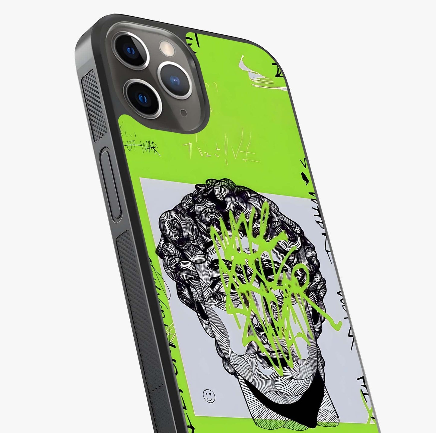 Neo Graffiti Rebellion Glass Case captured at a warm angle highlighting gloss, texture and premium glass finish.