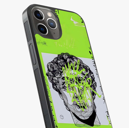 Neo Graffiti Rebellion Glass Case captured at a warm angle highlighting gloss, texture and premium glass finish.