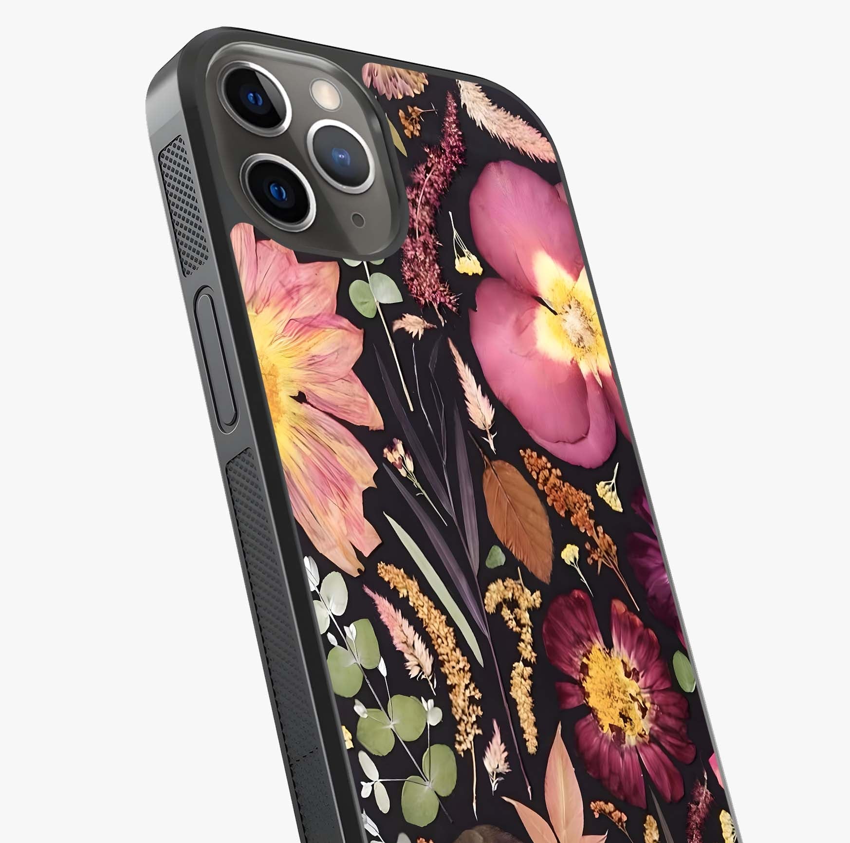 Petal Dream Tapestry Glass Case captured at a warm angle highlighting gloss, texture and premium glass finish.