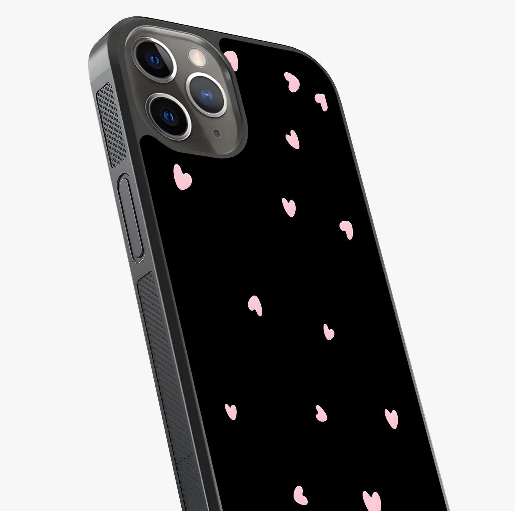 Pink Love Drops Glass Case captured at a warm angle highlighting gloss, texture and premium glass finish.